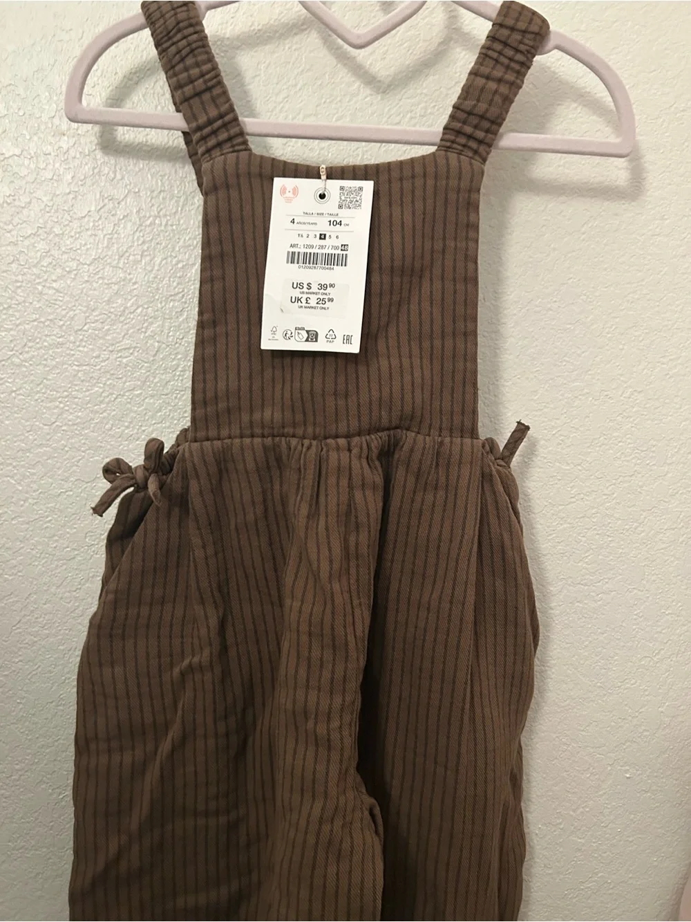Zara Brown Ribbed Kids Overalls with Side Ties
